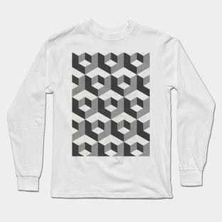 Geometric Cube Pattern 2 - Shades of Grey Long Sleeve T-Shirt